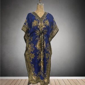Elegant Blue and Gold Kaftan